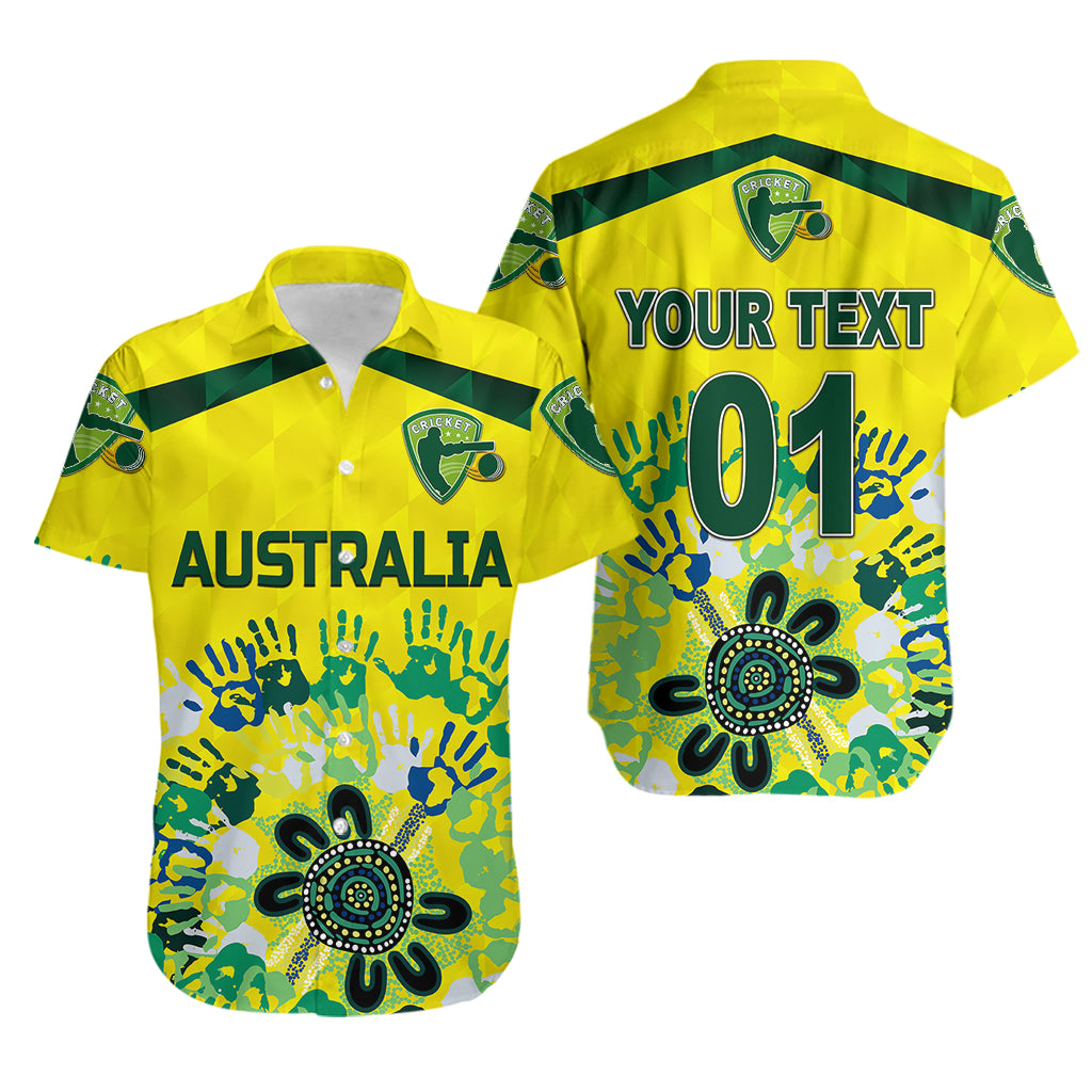(Custom Personalised) Australia Cricket Hawaiian Shirt Aboriginal Style Unique - Yellow - Vibe Hoodie Shop