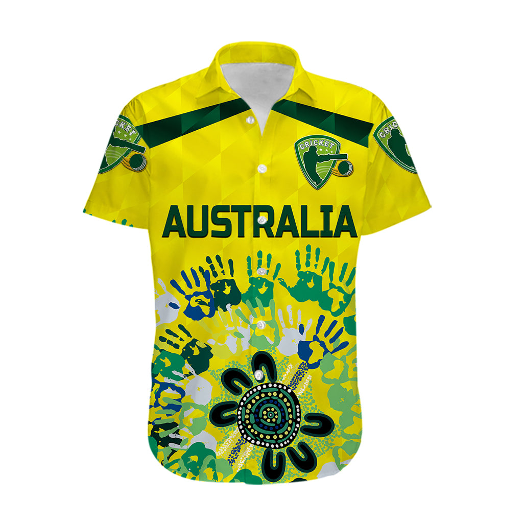 (Custom Personalised) Australia Cricket Hawaiian Shirt Aboriginal Style Unique - Yellow - Vibe Hoodie Shop