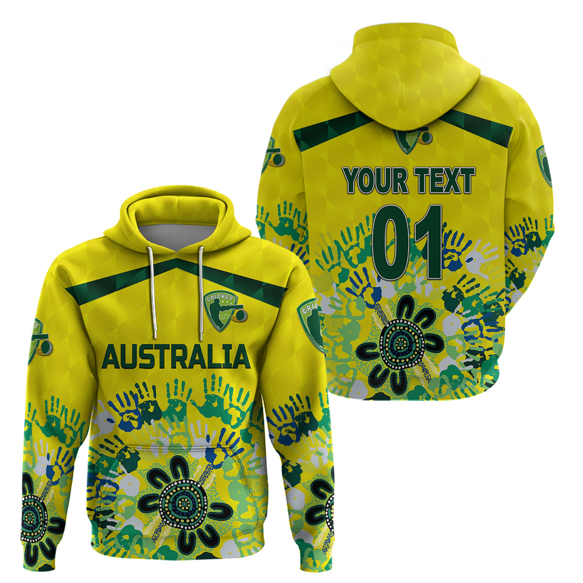 (Custom Personalised) Australia Cricket Hoodie Aboriginal Style Unique - Yellow LT8 - Vibe Hoodie Shop