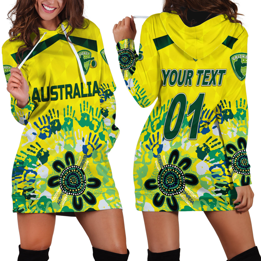 (Custom Personalised) Australia Cricket Hoodie Dress Aboriginal Style Unique - Yellow - Vibe Hoodie Shop