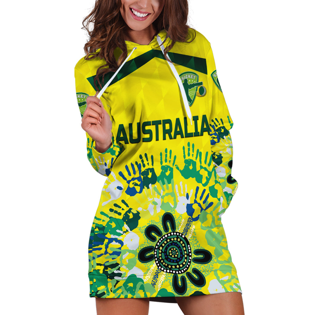 (Custom Personalised) Australia Cricket Hoodie Dress Aboriginal Style Unique - Yellow - Vibe Hoodie Shop