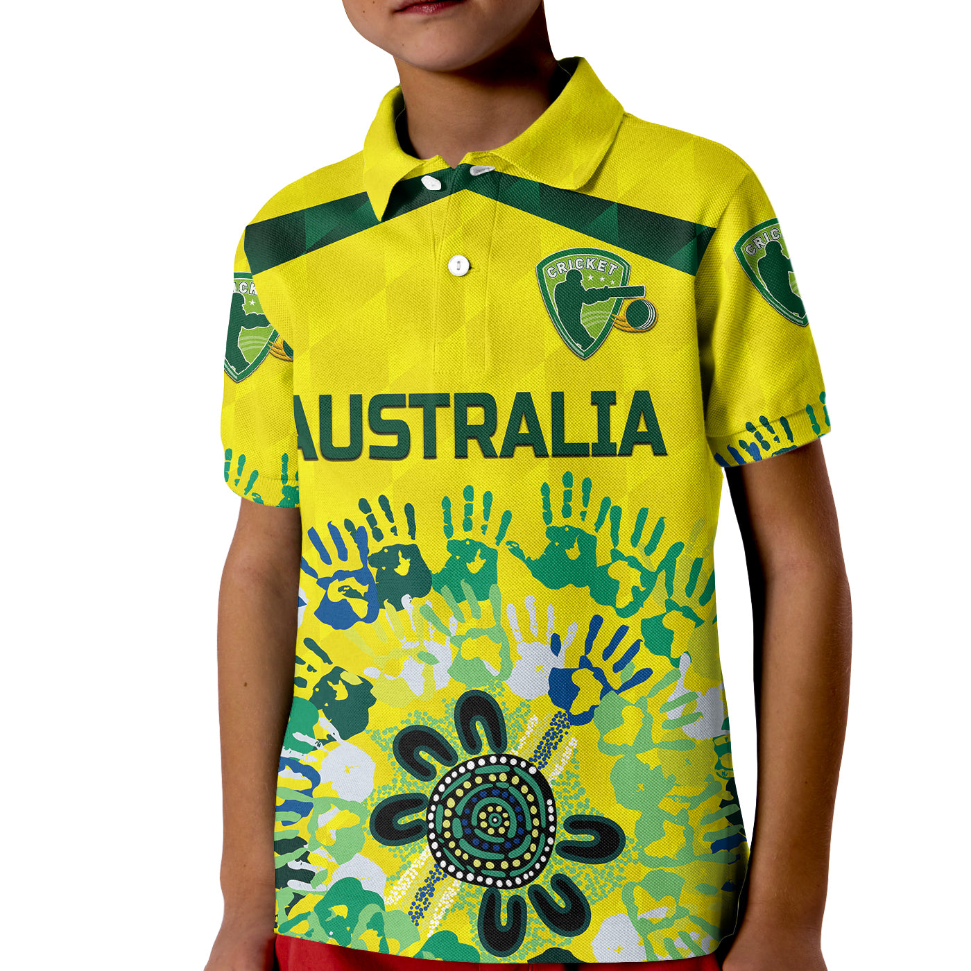 (Custom Personalised) Australia Cricket Kid Polo Shirt Aboriginal Style Unique - Yellow - Vibe Hoodie Shop