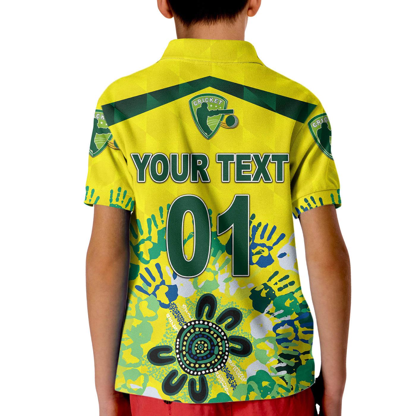 (Custom Personalised) Australia Cricket Kid Polo Shirt Aboriginal Style Unique - Yellow - Vibe Hoodie Shop