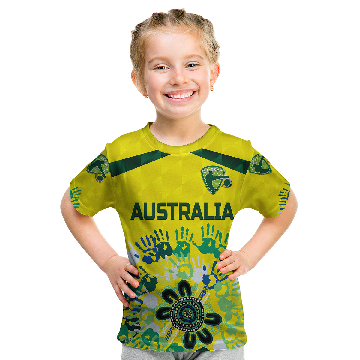 (Custom Personalised) Australia Cricket Kid T Shirt Aboriginal Style Unique - Yellow - Vibe Hoodie Shop