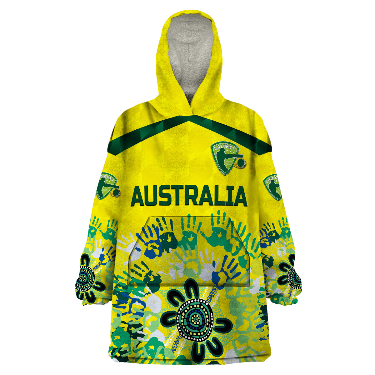 (Custom Personalised) Australia Cricket Wearable Blanket Hoodie Aboriginal Style Unique - Yellow - Vibe Hoodie Shop