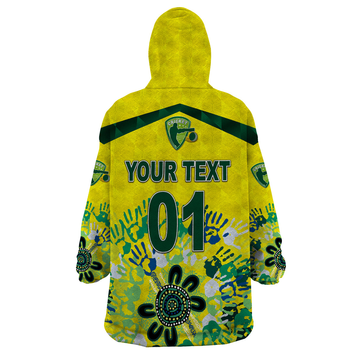 (Custom Personalised) Australia Cricket Wearable Blanket Hoodie Aboriginal Style Unique - Yellow - Vibe Hoodie Shop