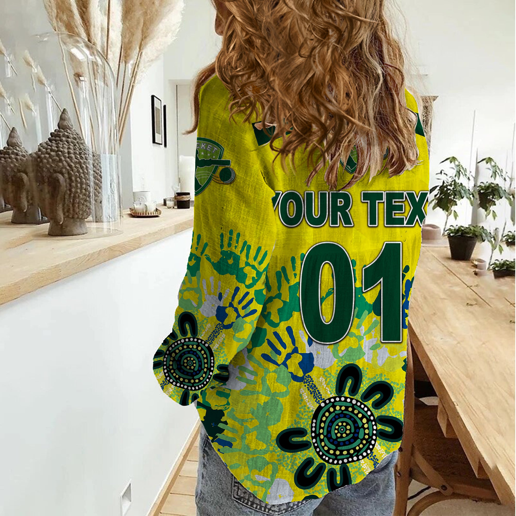 (Custom Personalised) Australia Cricket Women Casual Shirt Aboriginal Style Unique - Yellow - Vibe Hoodie Shop