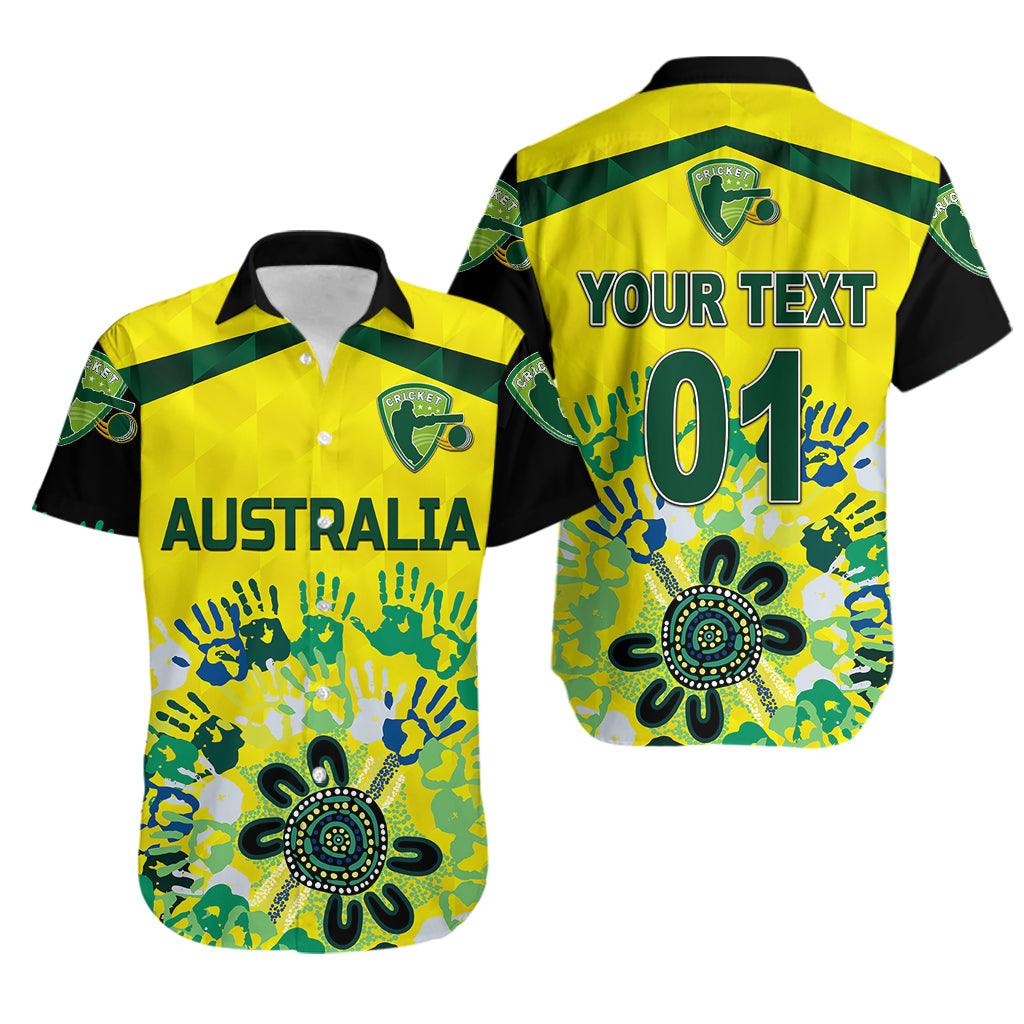 (Custom Personalised) Australia Cricket Hawaiian Shirt Aboriginal Style Unique - Black - Vibe Hoodie Shop