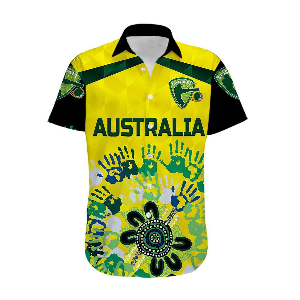 (Custom Personalised) Australia Cricket Hawaiian Shirt Aboriginal Style Unique - Black - Vibe Hoodie Shop