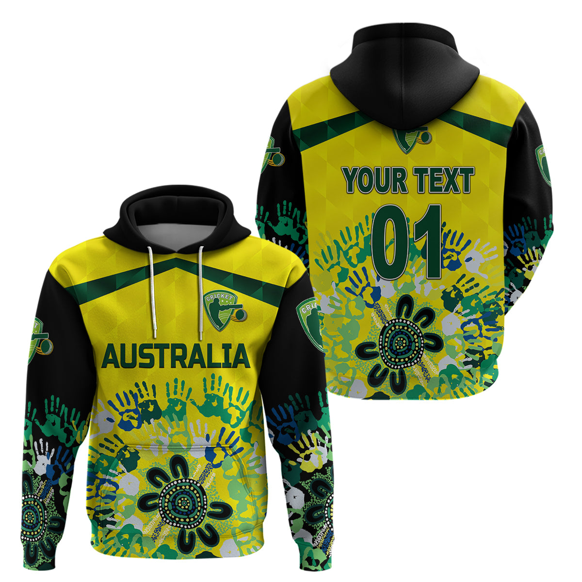 (Custom Personalised) Australia Cricket Hoodie Aboriginal Style Unique - Black LT8 - Vibe Hoodie Shop
