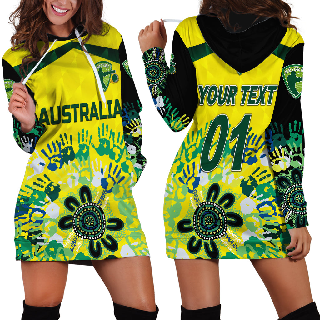 (Custom Personalised) Australia Cricket Hoodie Dress Aboriginal Style Unique - Black - Vibe Hoodie Shop