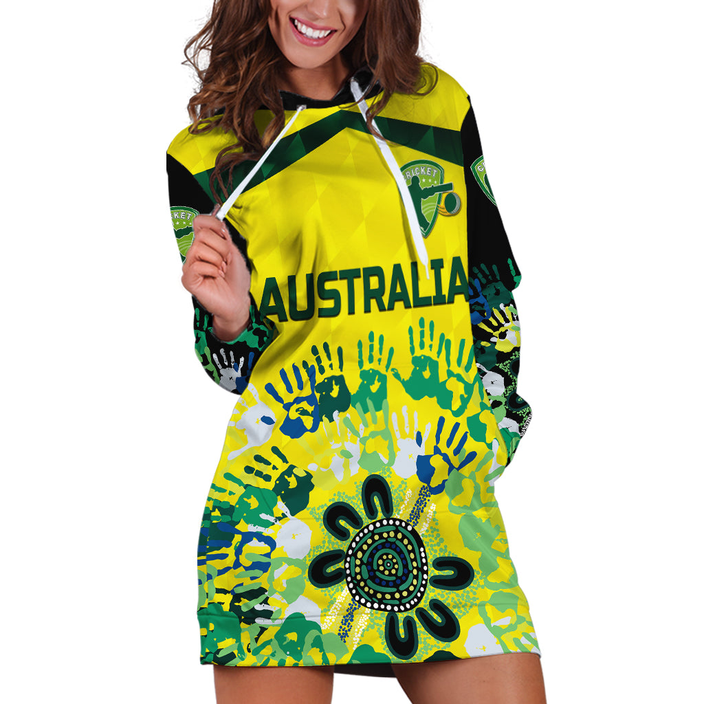 (Custom Personalised) Australia Cricket Hoodie Dress Aboriginal Style Unique - Black - Vibe Hoodie Shop