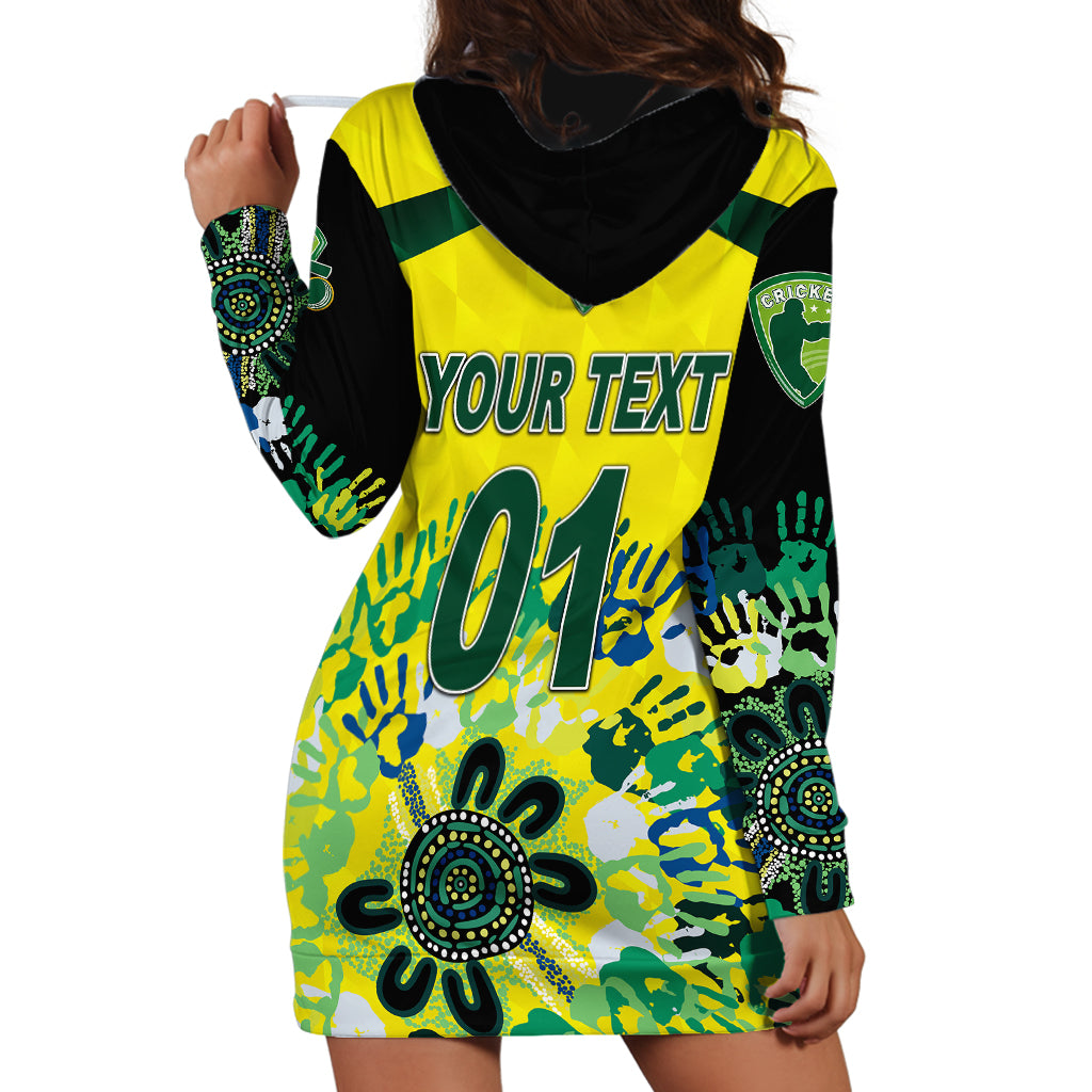 (Custom Personalised) Australia Cricket Hoodie Dress Aboriginal Style Unique - Black - Vibe Hoodie Shop