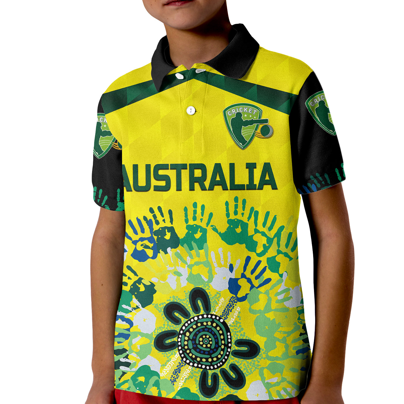 (Custom Personalised) Australia Cricket Kid Polo Shirt Aboriginal Style Unique - Black - Vibe Hoodie Shop