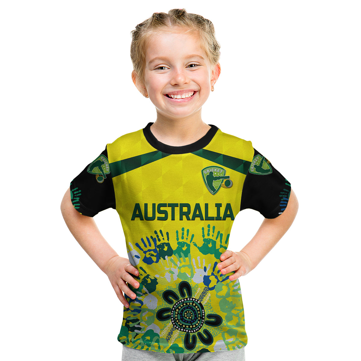 (Custom Personalised) Australia Cricket Kid T Shirt Aboriginal Style Unique - Black - Vibe Hoodie Shop