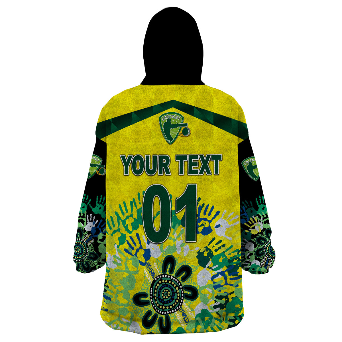 (Custom Personalised) Australia Cricket Wearable Blanket Hoodie Aboriginal Style Unique - Black - Vibe Hoodie Shop