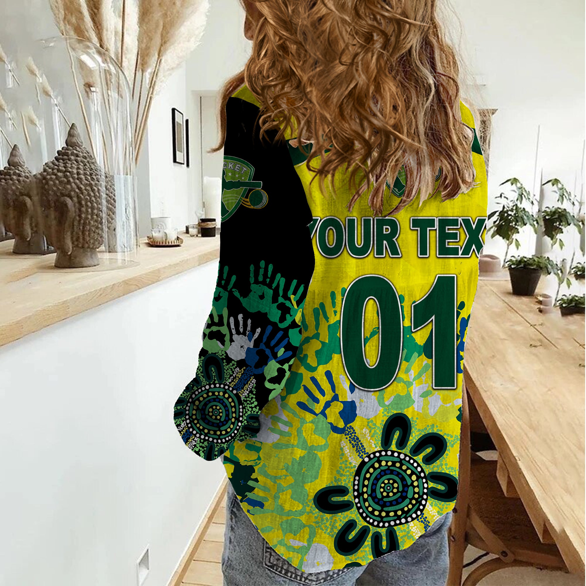 (Custom Personalised) Australia Cricket Women Casual Shirt Aboriginal Style Unique - Black - Vibe Hoodie Shop