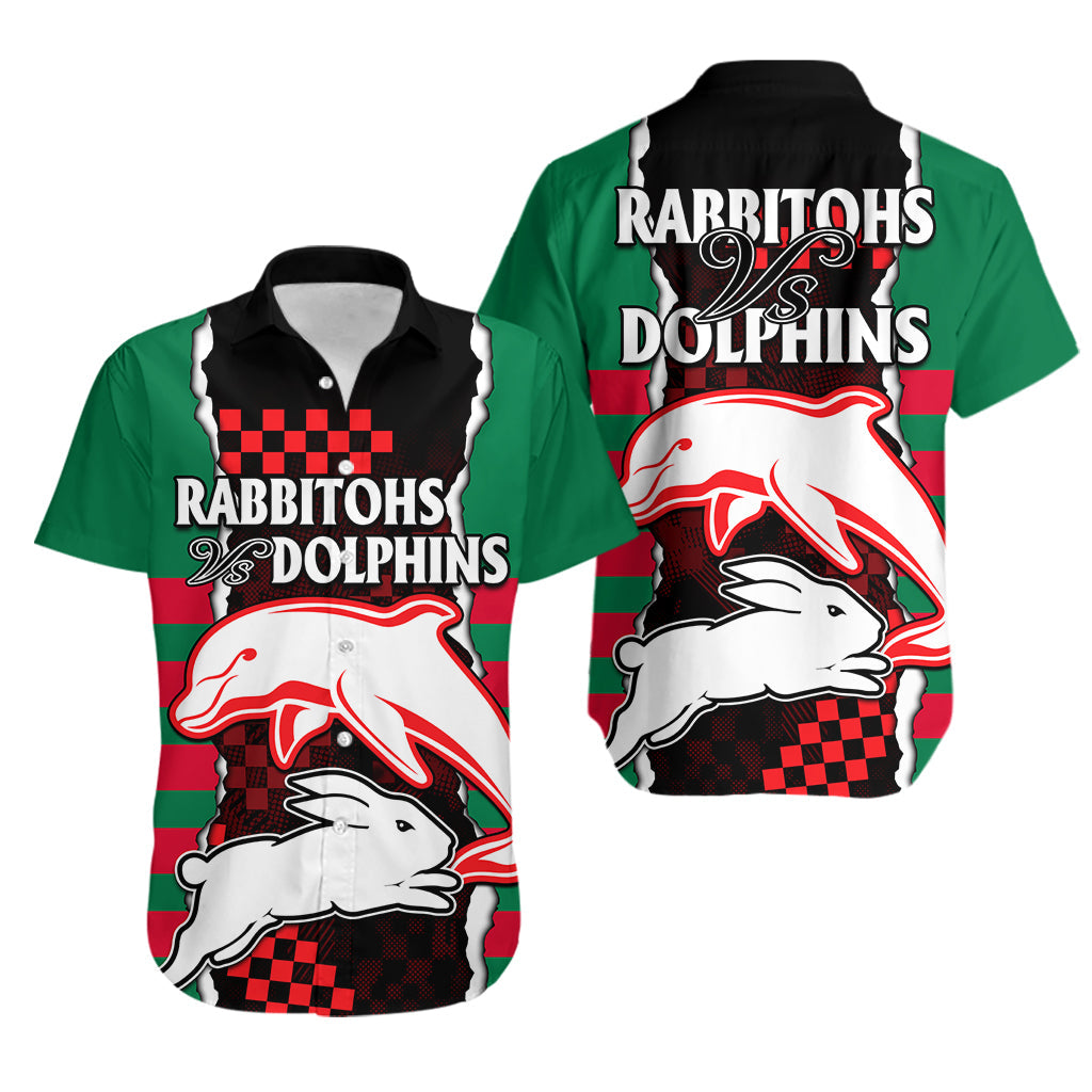 NRL Combine Rabbitohs and Dolphins Hawaiian Shirt - Vibe Hoodie Shop