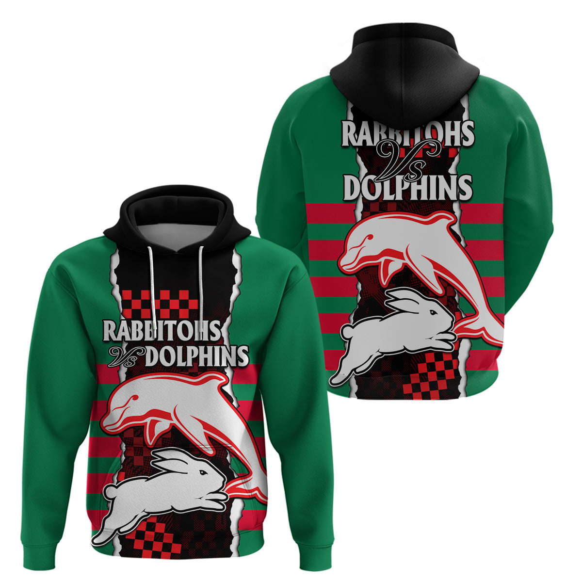 NRL Combine Rabbitohs and Dolphins Hoodie LT9 - Vibe Hoodie Shop