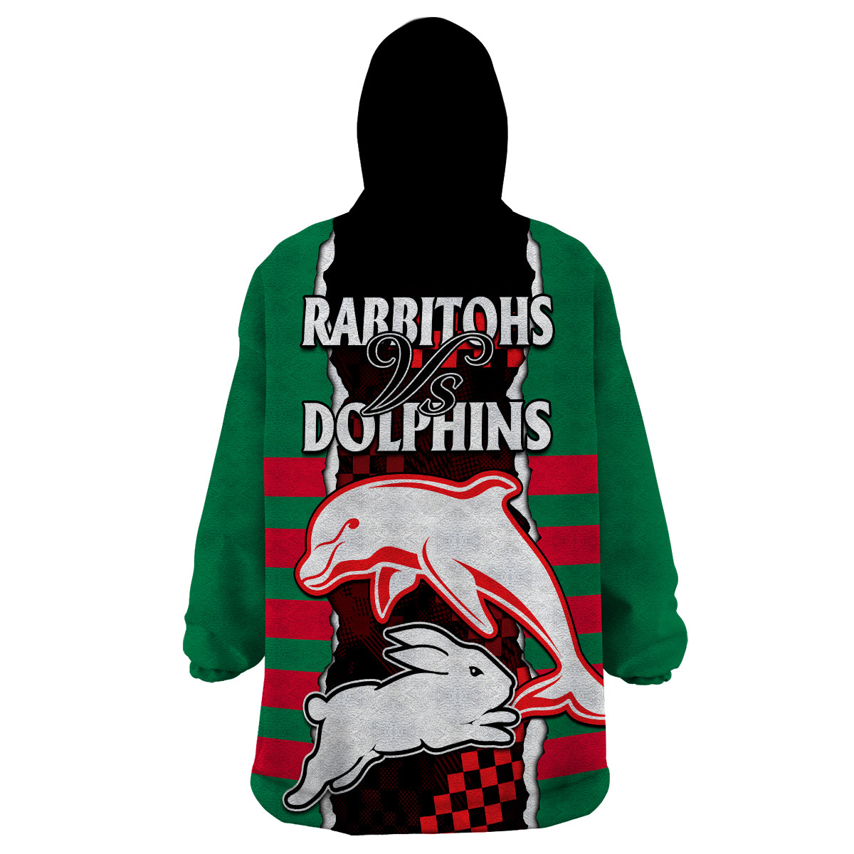 NRL Combine Rabbitohs and Dolphins Wearable Blanket Hoodie - Vibe Hoodie Shop