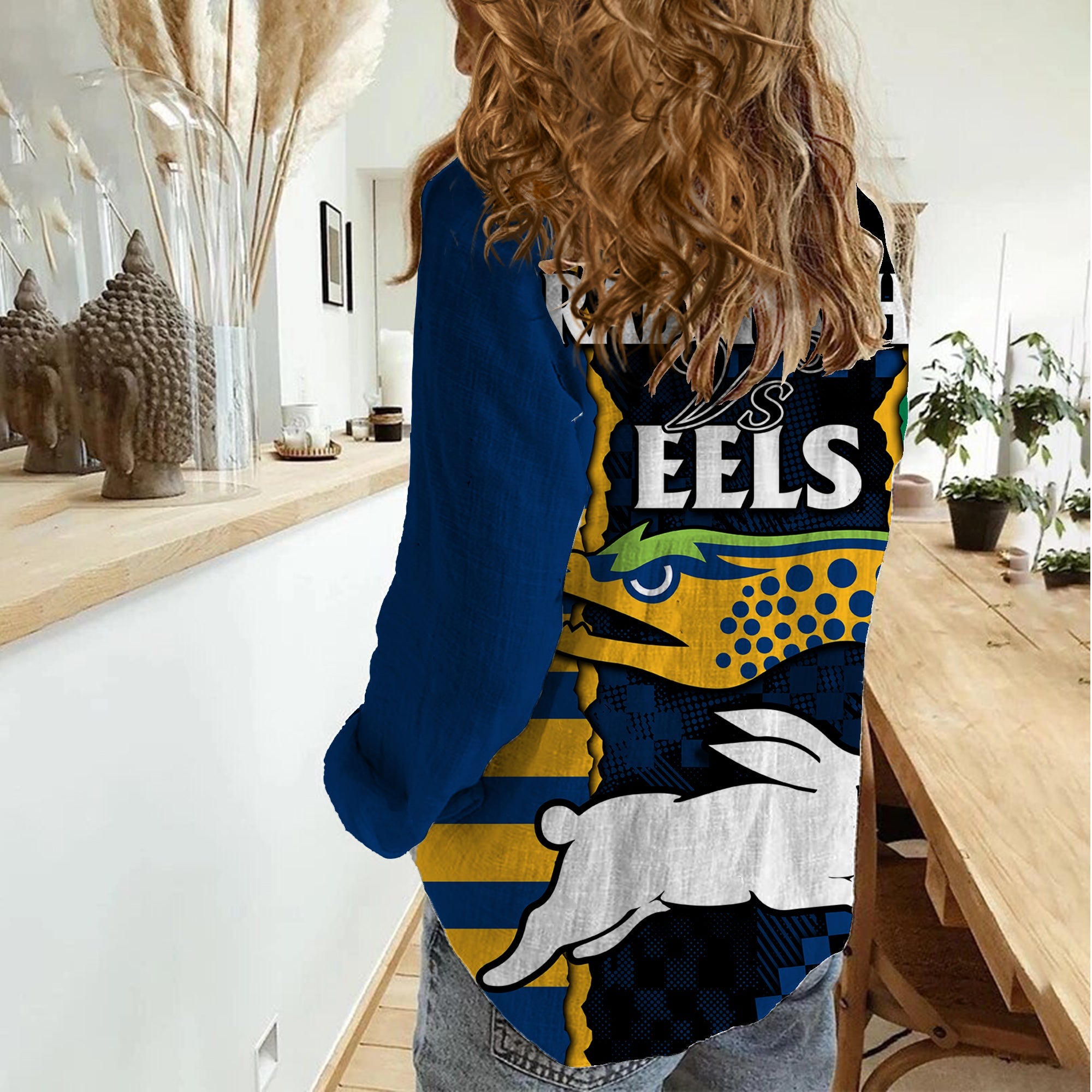 NRL Combine Rabbitohs and Eels Women Casual Shirt - Vibe Hoodie Shop