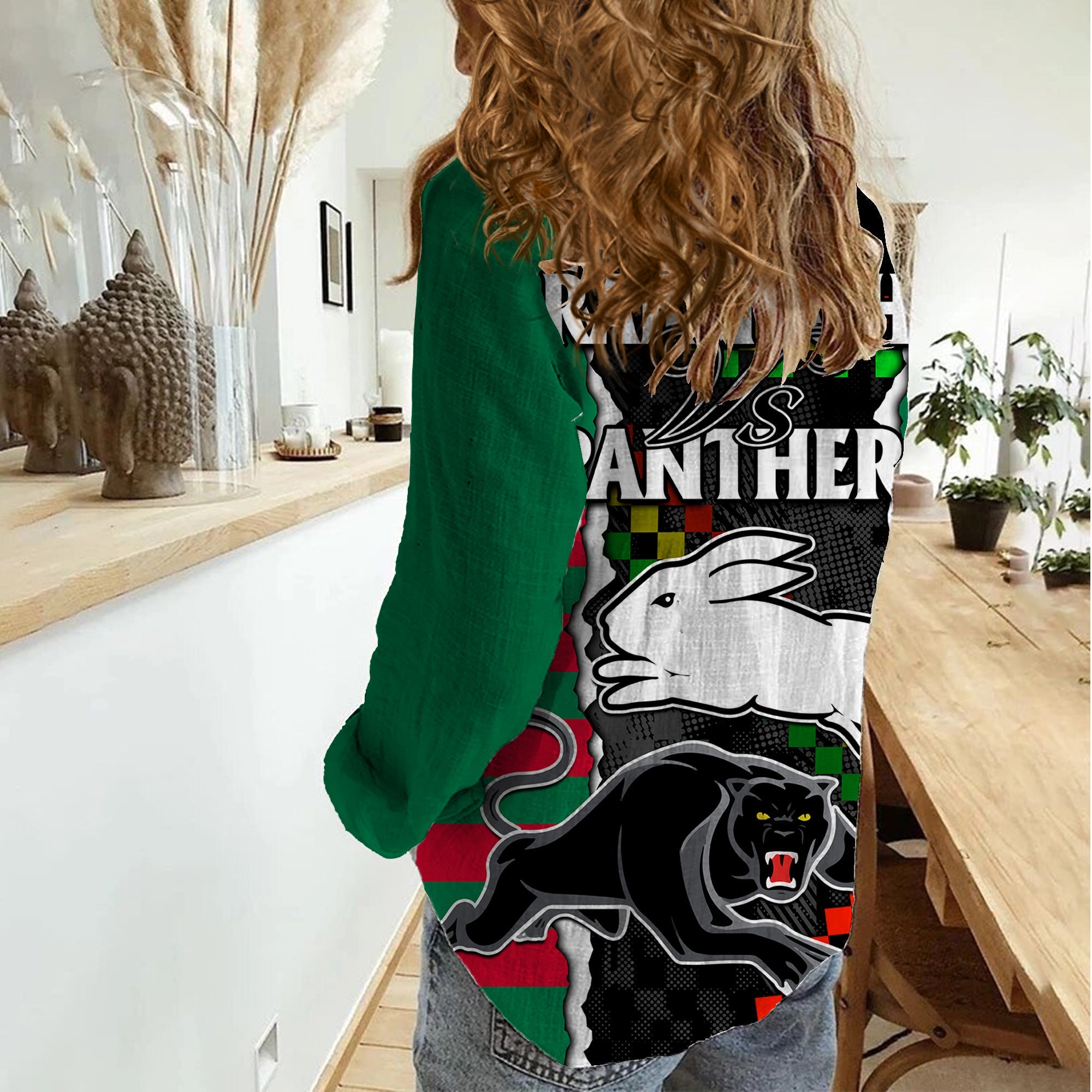 NRL Combine Rabbitohs and Panthers Women Casual Shirt - Vibe Hoodie Shop