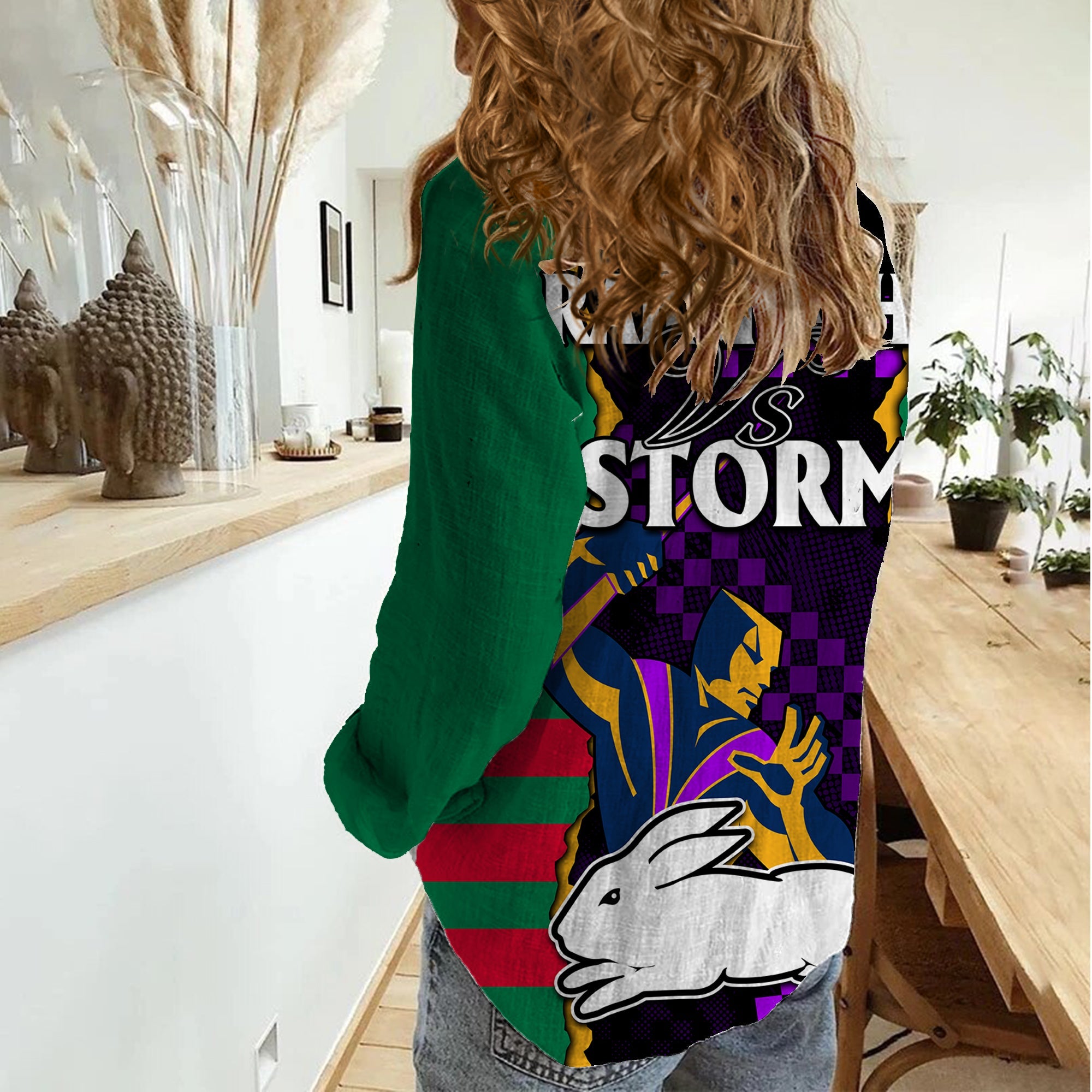 NRL Combine Rabbitohs and Storm Women Casual Shirt - Vibe Hoodie Shop