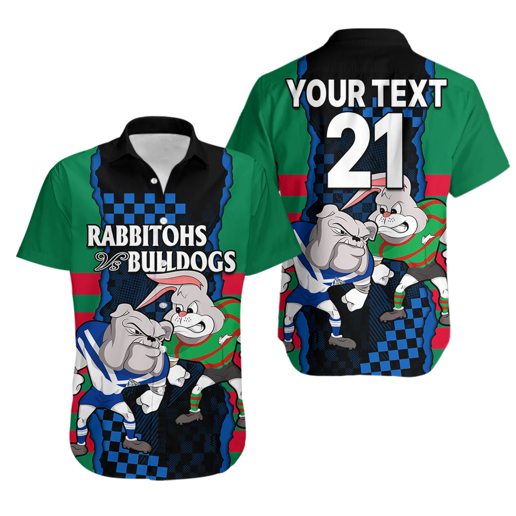 (Custom Text And Number) NRL Combine Rabbitohs and Bulldogs Hawaiian Shirt - Vibe Hoodie Shop