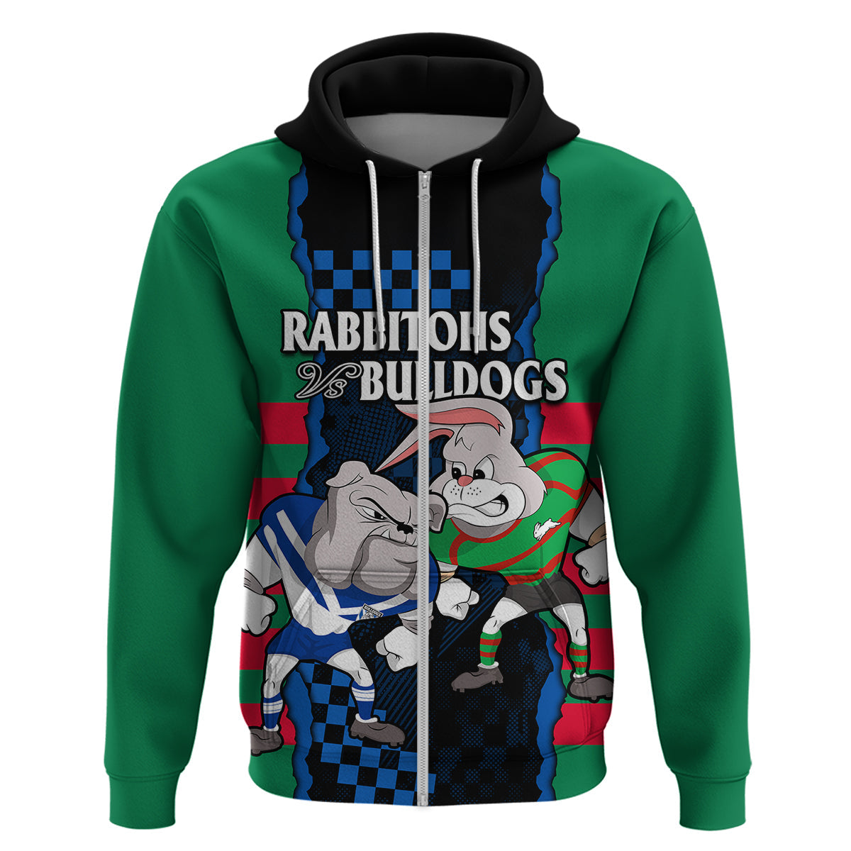 (Custom Text And Number) NRL Combine Rabbitohs and Bulldogs Hoodie LT9 - Vibe Hoodie Shop