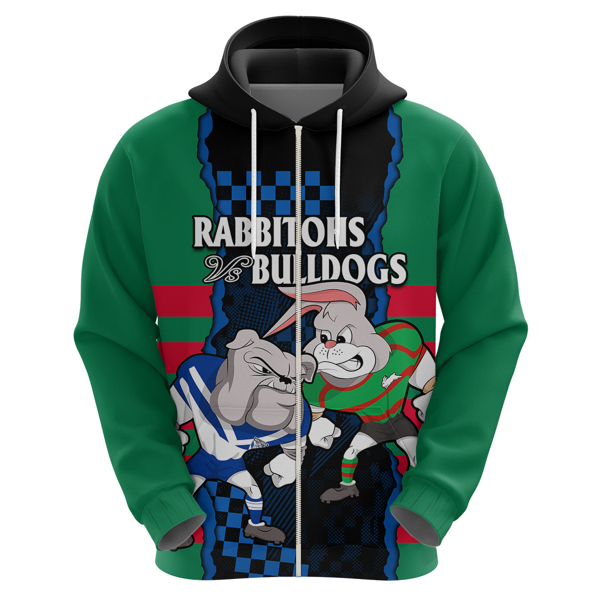 (Custom Text And Number) NRL Combine Rabbitohs and Bulldogs Hoodie LT9 - Vibe Hoodie Shop