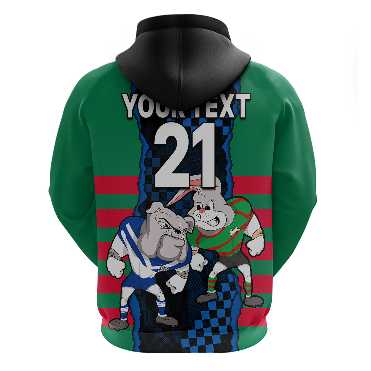 (Custom Text And Number) NRL Combine Rabbitohs and Bulldogs Hoodie LT9 - Vibe Hoodie Shop
