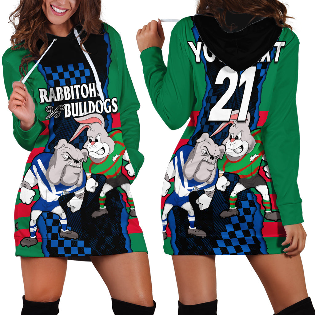 (Custom Text And Number) NRL Combine Rabbitohs and Bulldogs Hoodie Dress - Vibe Hoodie Shop