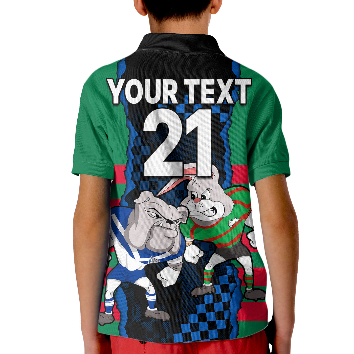 (Custom Text And Number) NRL Combine Rabbitohs and Bulldogs Kid Polo Shirt - Vibe Hoodie Shop