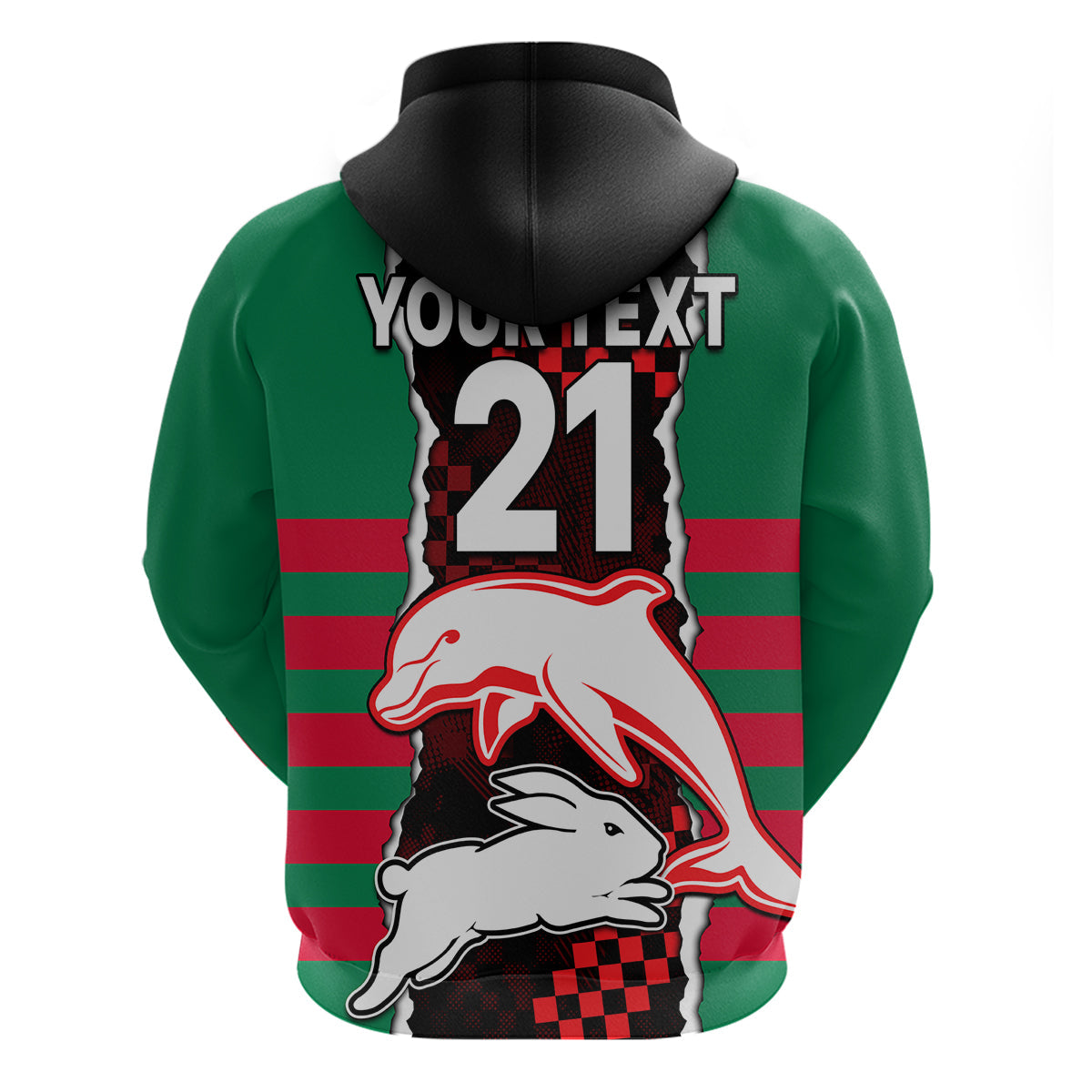 (Custom Text And Number) NRL Combine Rabbitohs and Dolphins Hoodie LT9 - Vibe Hoodie Shop