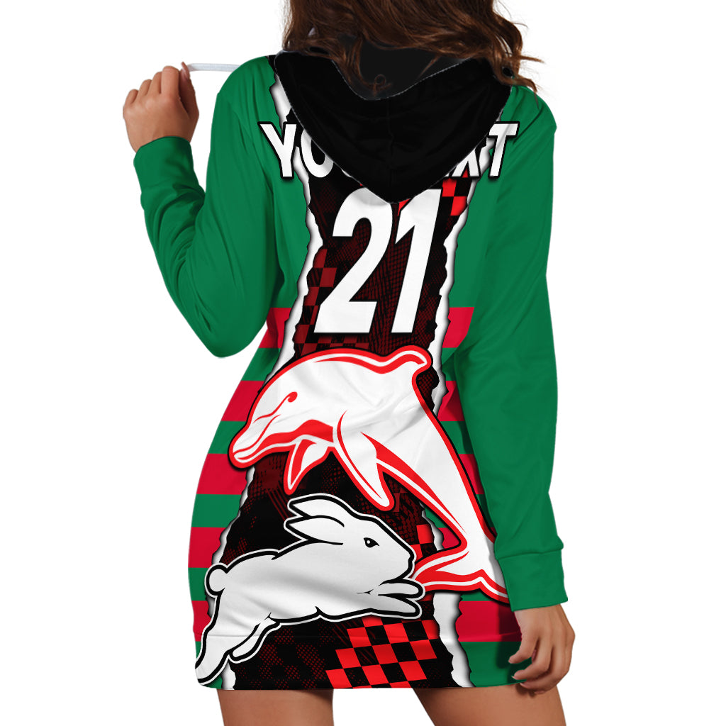 (Custom Text And Number) NRL Combine Rabbitohs and Dolphins Hoodie Dress - Vibe Hoodie Shop