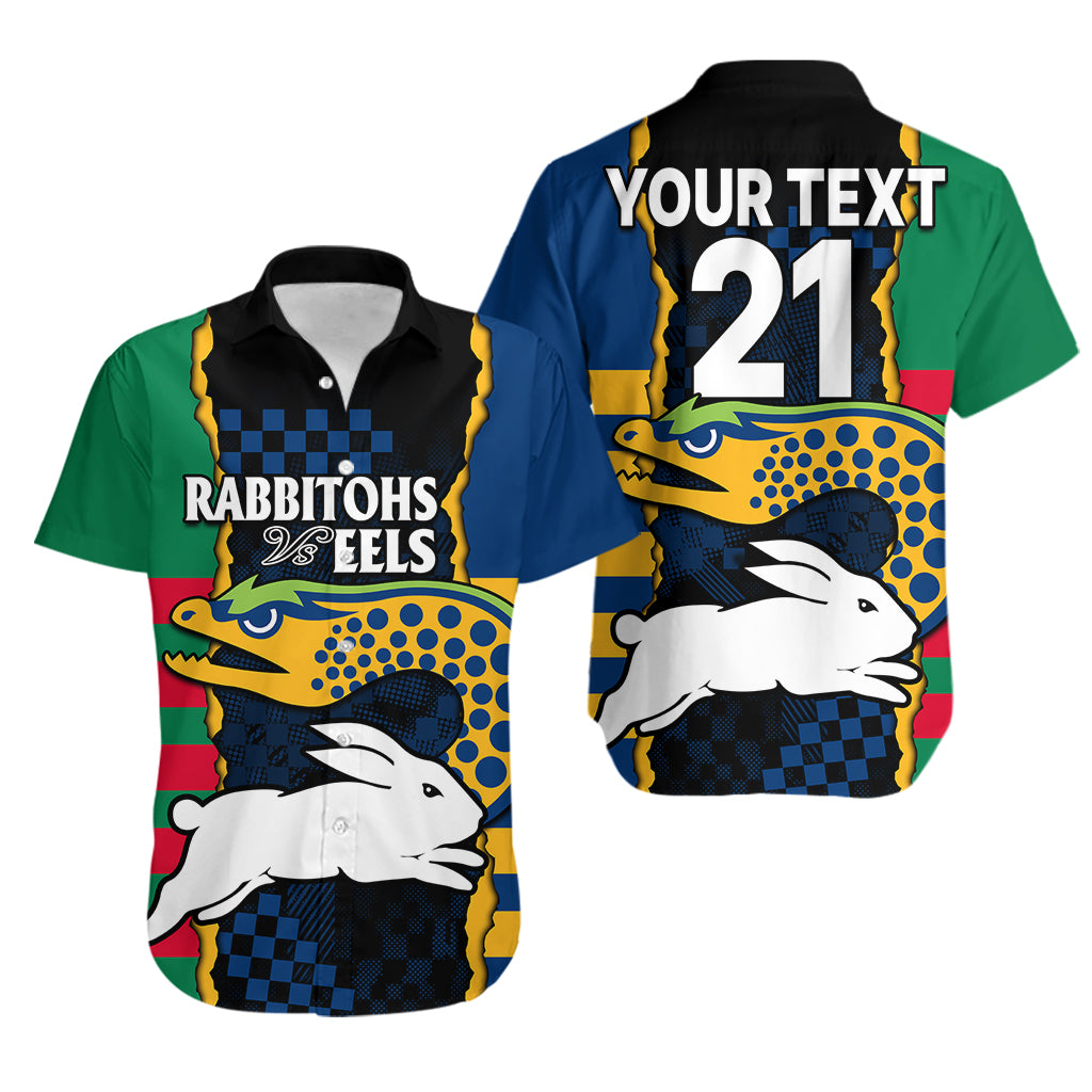 (Custom Text And Number) NRL Combine Rabbitohs and Eels Hawaiian Shirt - Vibe Hoodie Shop