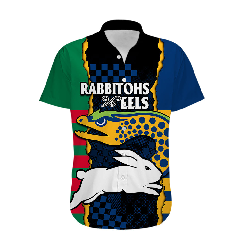 (Custom Text And Number) NRL Combine Rabbitohs and Eels Hawaiian Shirt - Vibe Hoodie Shop