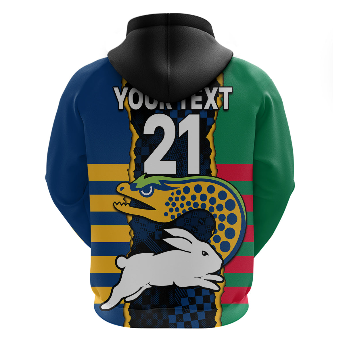 (Custom Text And Number) NRL Combine Rabbitohs and Eels Hoodie LT9 - Vibe Hoodie Shop