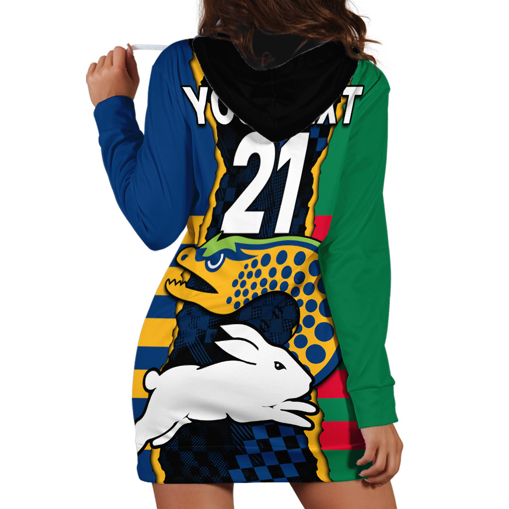 (Custom Text And Number) NRL Combine Rabbitohs and Eels Hoodie Dress - Vibe Hoodie Shop