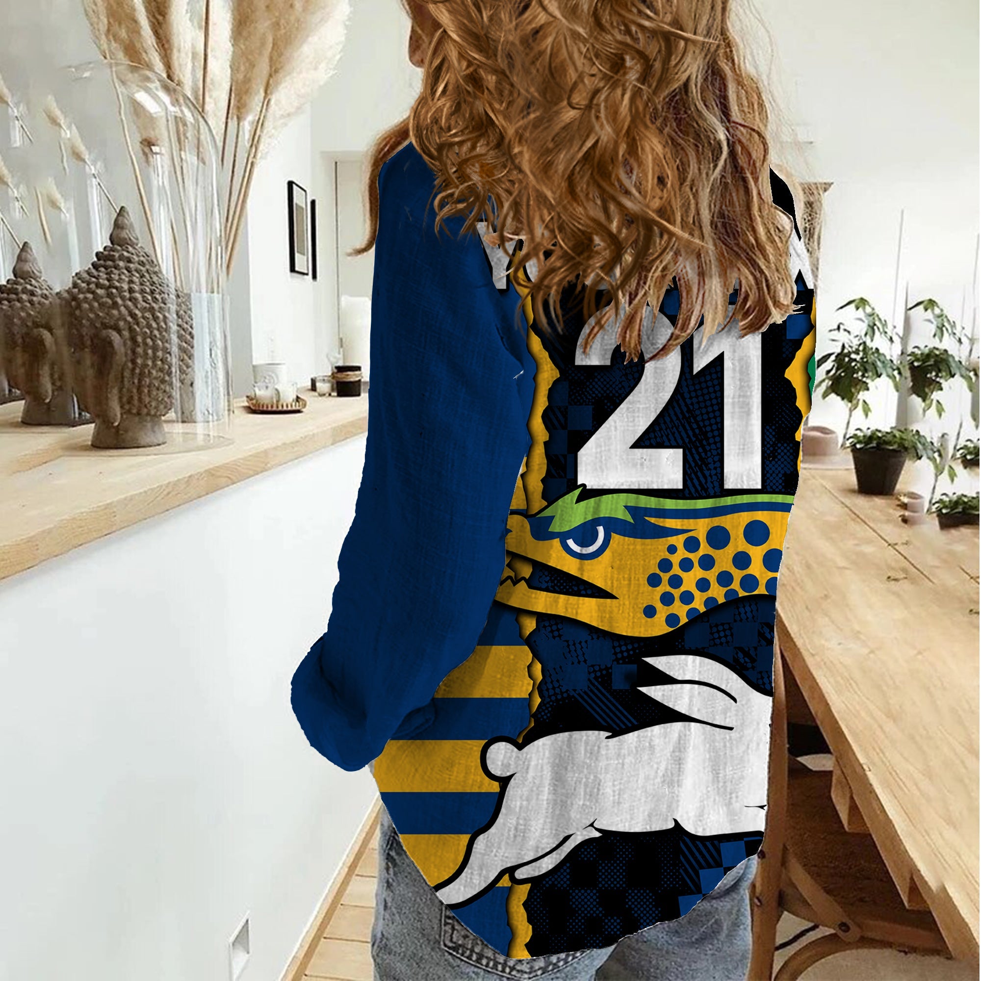 (Custom Text And Number) NRL Combine Rabbitohs and Eels Women Casual Shirt - Vibe Hoodie Shop