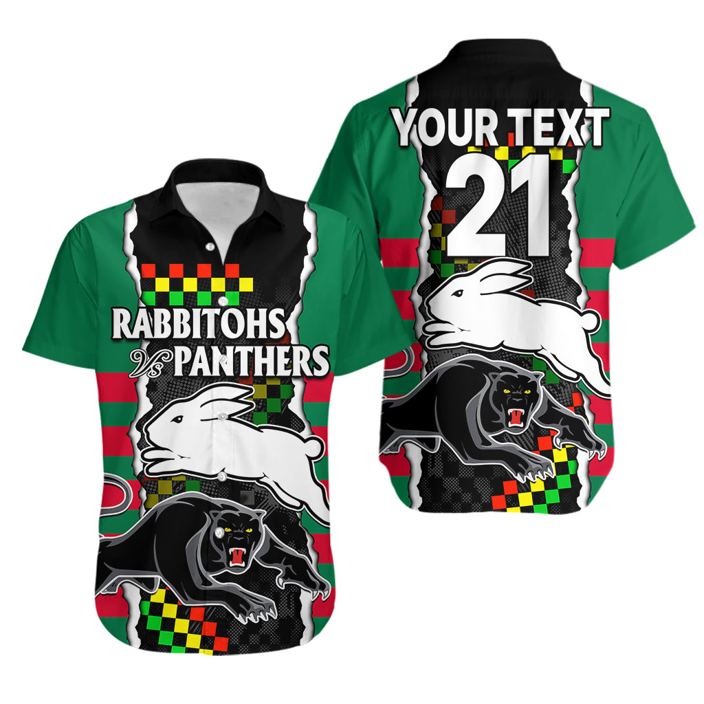 (Custom Text And Number) NRL Combine Rabbitohs and Panthers Hawaiian Shirt - Vibe Hoodie Shop
