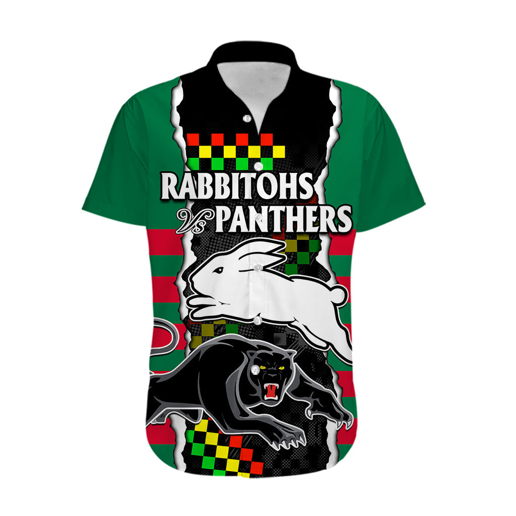 (Custom Text And Number) NRL Combine Rabbitohs and Panthers Hawaiian Shirt - Vibe Hoodie Shop
