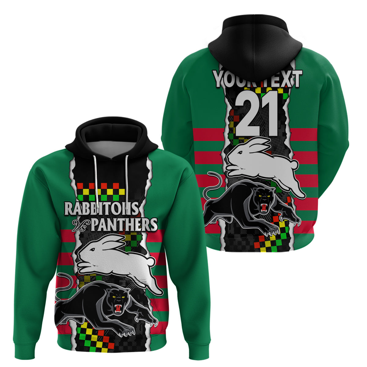 (Custom Text And Number) NRL Combine Rabbitohs and Panthers Hoodie LT9 - Vibe Hoodie Shop