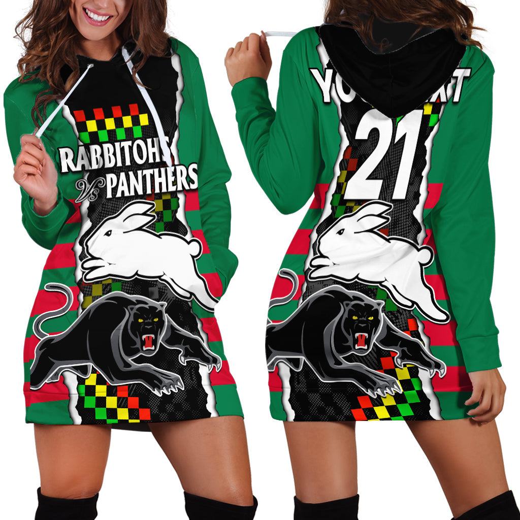 (Custom Text And Number) NRL Combine Rabbitohs and Panthers Hoodie Dress - Vibe Hoodie Shop