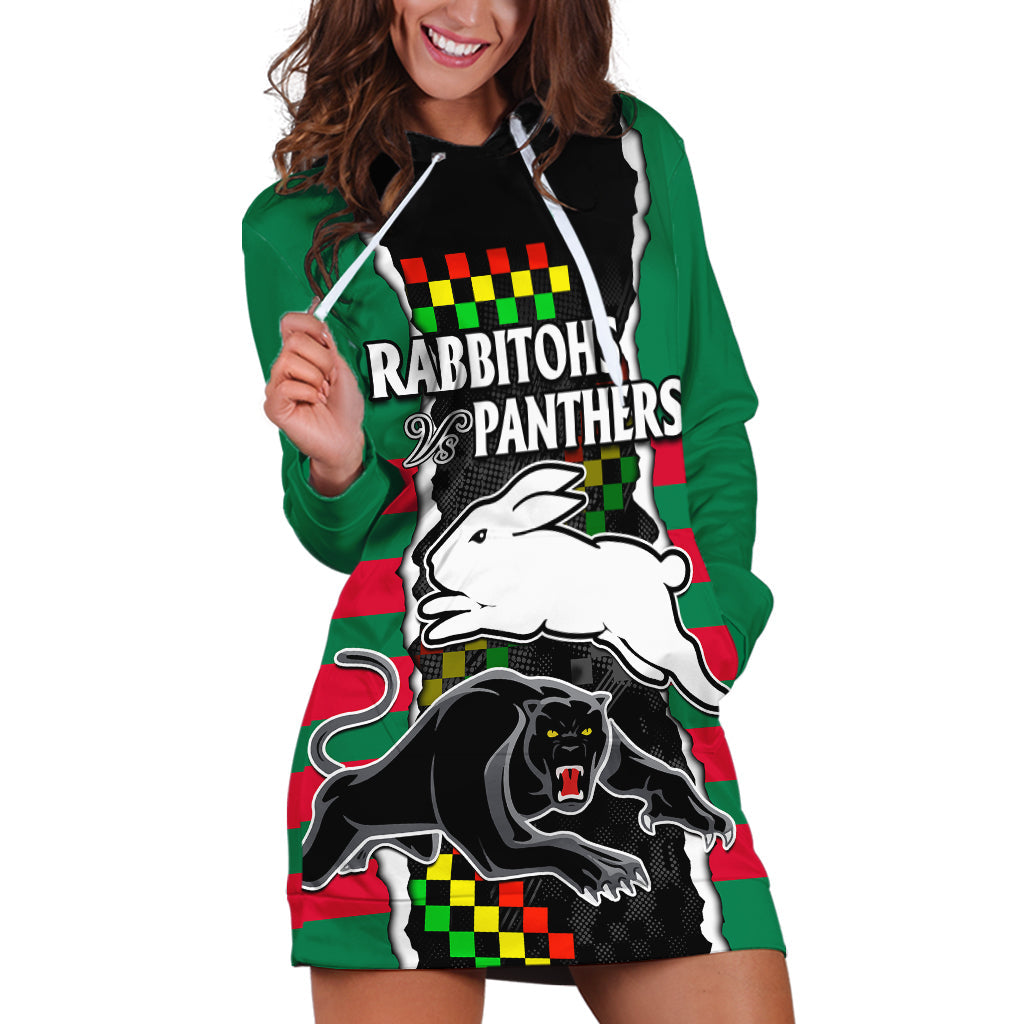 (Custom Text And Number) NRL Combine Rabbitohs and Panthers Hoodie Dress - Vibe Hoodie Shop