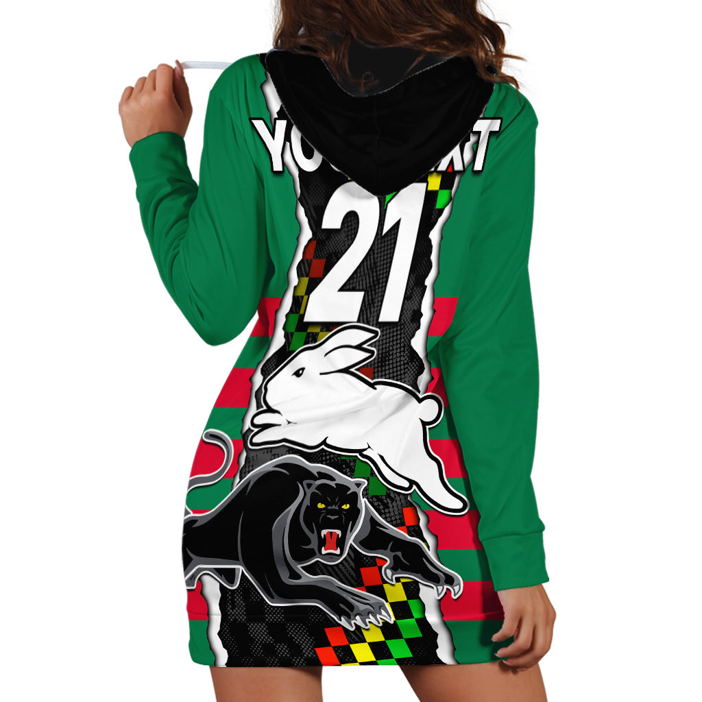 (Custom Text And Number) NRL Combine Rabbitohs and Panthers Hoodie Dress - Vibe Hoodie Shop