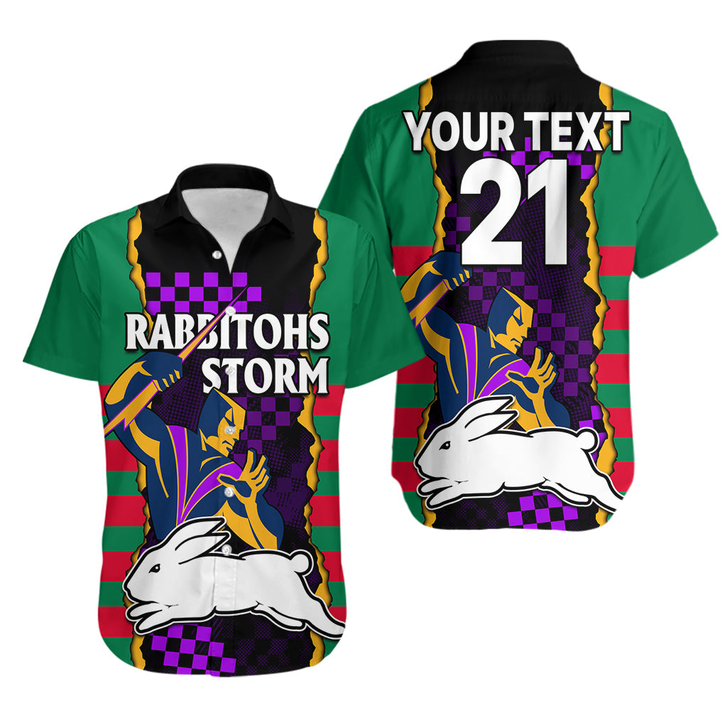 (Custom Text And Number) NRL Combine Rabbitohs and Storm Hawaiian Shirt - Vibe Hoodie Shop