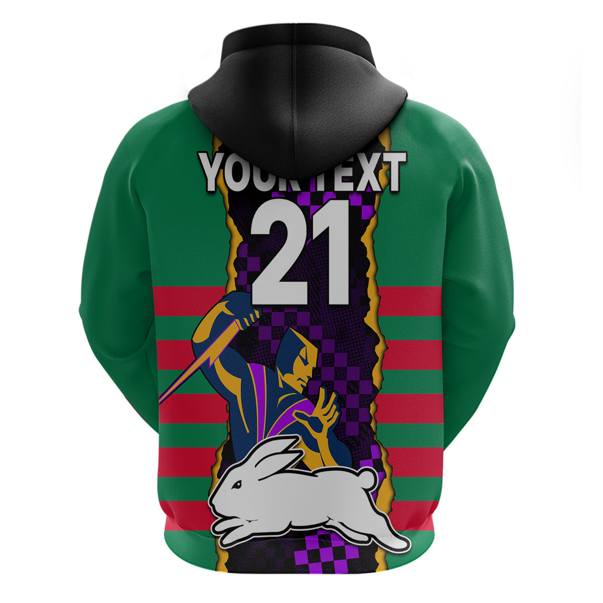 (Custom Text And Number) NRL Combine Rabbitohs and Storm Hoodie LT9 - Vibe Hoodie Shop