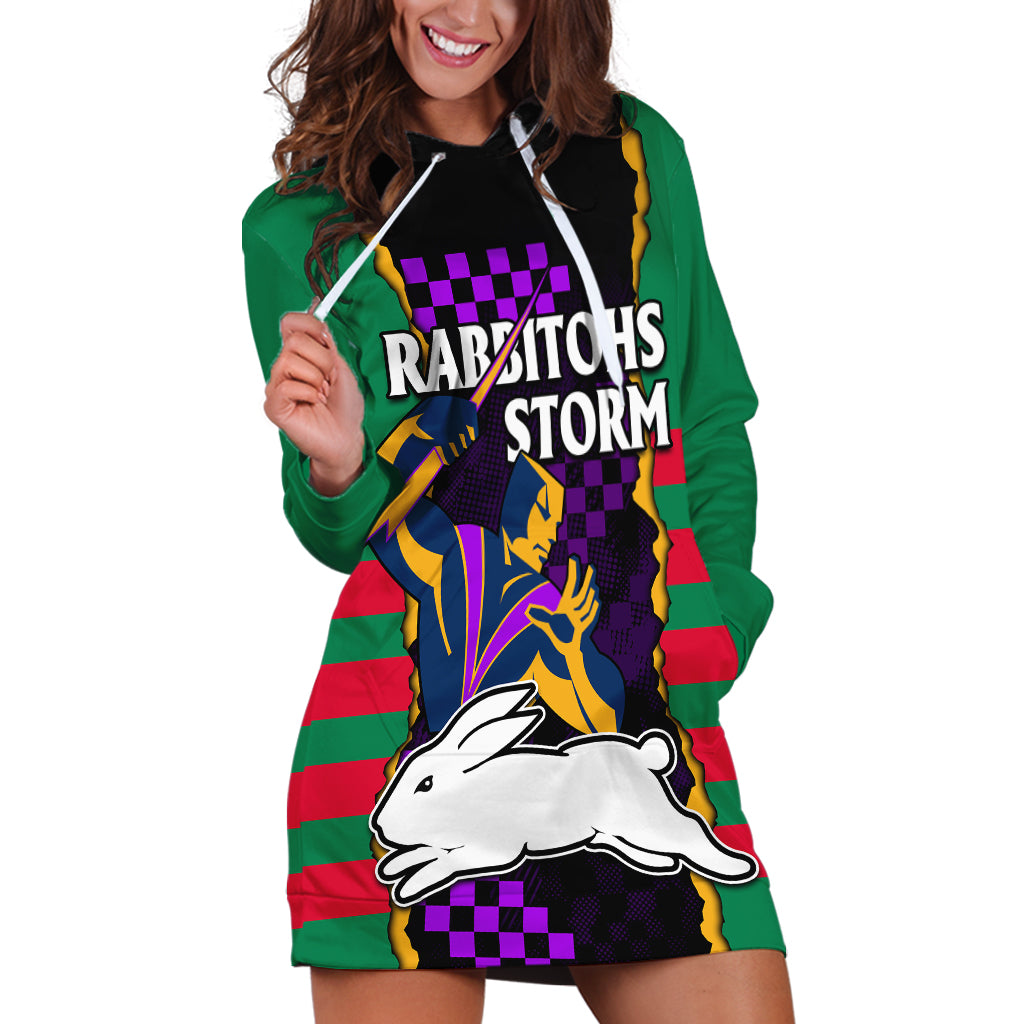 (Custom Text And Number) NRL Combine Rabbitohs and Storm Hoodie Dress - Vibe Hoodie Shop