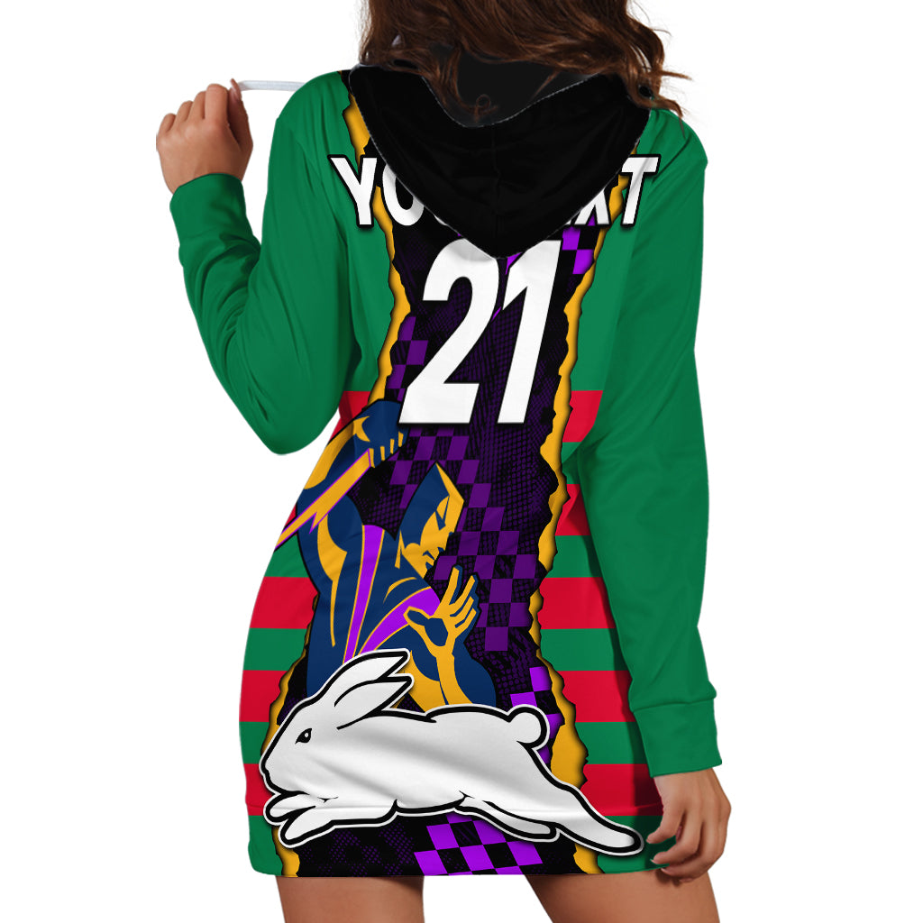 (Custom Text And Number) NRL Combine Rabbitohs and Storm Hoodie Dress - Vibe Hoodie Shop